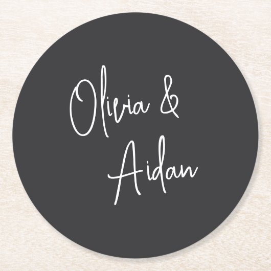 Zwart-wit modern handgeschreven handgeschreven han ronde kartonnen onderzetter (Voorkant)