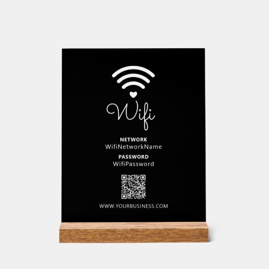 Zwart & Wit Modern Hart Zakelijk Wifi Wachtwoord Acryl Bord (Voorkant)