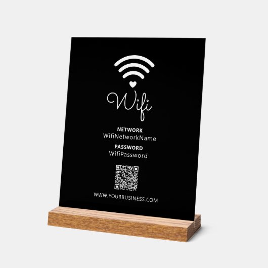 Zwart & Wit Modern Hart Zakelijk Wifi Wachtwoord Acryl Bord (Hoek)