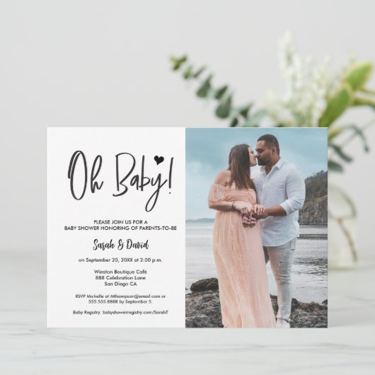 Zwart-wit Modern Heart Custom Photo Kaart (Staand voorkant)