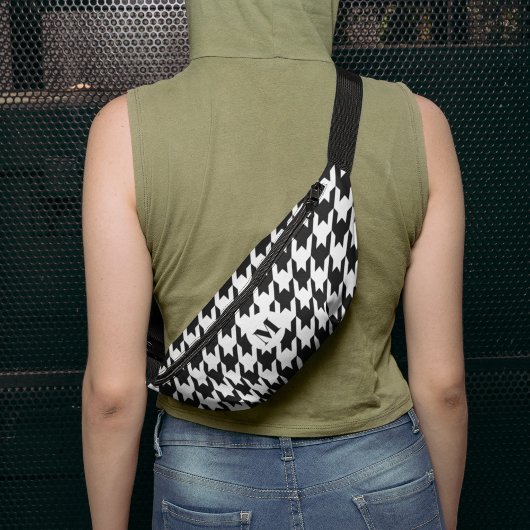Zwart Wit Modern Houndstooth Patroon Monogram Heuptasje