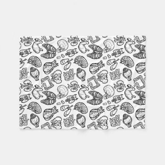 Zwart-wit modern humaan anatomiezakpatroon fleece deken (Voorkant (Horizontaal))