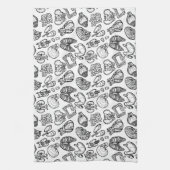 Zwart-wit modern humaan anatomiezakpatroon theedoek (Verticaal)