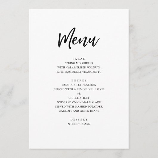 Zwart-wit modern huwelijk. Eenvoudig minimalistisc Menu (Voorkant)