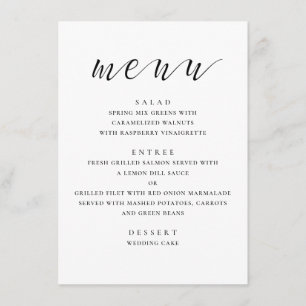 Zwart-wit modern huwelijk. Minimalistisch schrift Menu