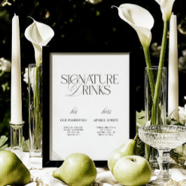 Zwart & Wit Modern Huwelijk Signature Dranken Bord