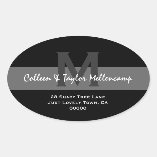 Zwart-wit Modern Huwelijksadres L001 Ovale Sticker (Voorkant)