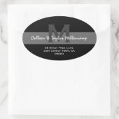 Zwart-wit Modern Huwelijksadres L001 Ovale Sticker (Tas)