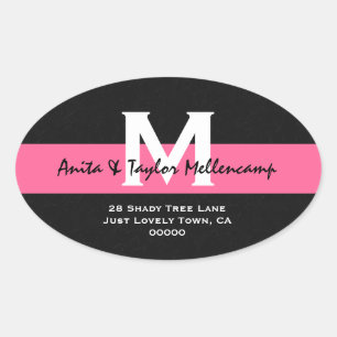 Zwart-wit Modern Huwelijksadres L204 Ovale Sticker