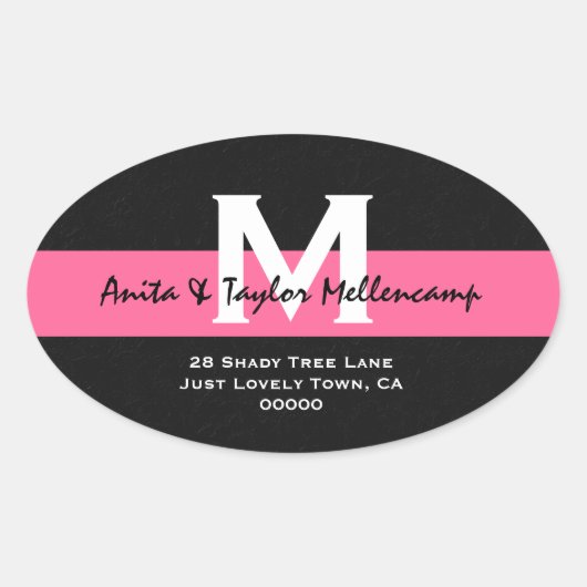 Zwart-wit Modern Huwelijksadres L204 Ovale Sticker (Voorkant)