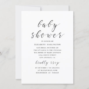 Zwart-wit modern kalligrafie baby shower kaart