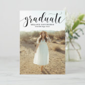 Zwart Wit Modern Kalligrafie Foto Afstuderen Kaart (Staand voorkant)