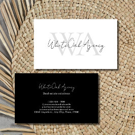Zwart-wit modern kalligrafie monogram script visitekaartje