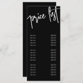 Zwart-wit modern kalligrafieprijslijstsalon menu (Voorkant / Achterkant)