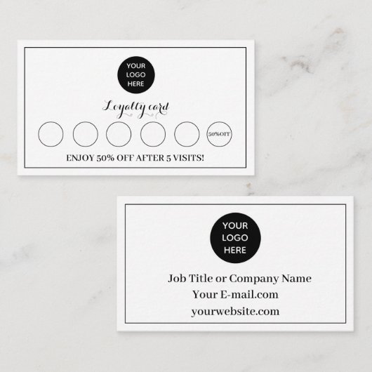 Zwart Wit Modern Logo Business Beloning Punch Klantenkaartje (Voorkant / Achterkant)