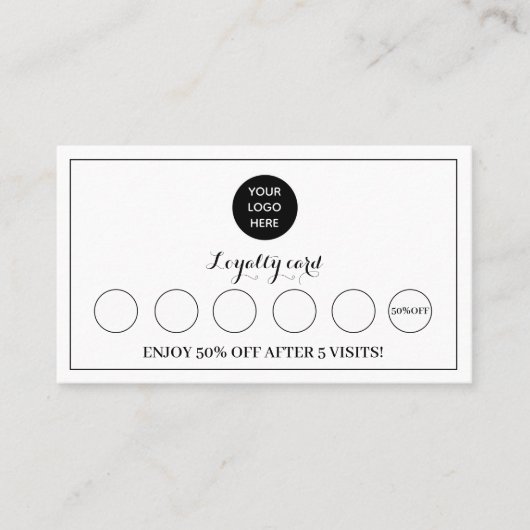 Zwart Wit Modern Logo Business Beloning Punch Klantenkaartje (Voorkant)