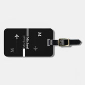 zwart wit modern luggagetag met naam bagagelabel (Voorkant horizontaal)