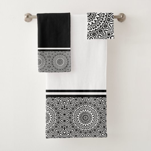 Zwart-wit Modern Mandala Bad Handdoek (Insitu)