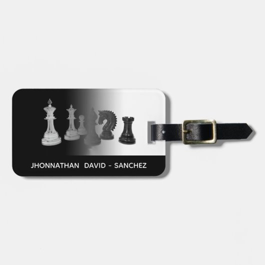 Zwart-wit Modern Mannelijk Schaakreizen Bagagelabel (Voorkant horizontaal)