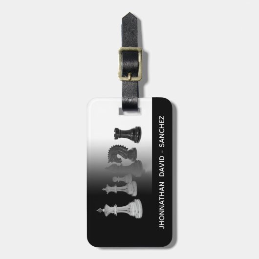 Zwart-wit Modern Mannelijk Schaakreizen Bagagelabel (Voorkant verticaal)