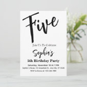 Zwart & Wit Modern Meisje 5e Verjaardagsfeestfoto Kaart (Staand voorkant)