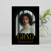 Zwart Wit Modern Minimaal Afstudeerder Foto Gold F Folie Uitnodiging (Staand Voorkant)