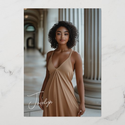 Zwart Wit Modern Minimaal Afstudeerder Foto Gold F Folie Uitnodiging (Achterkant)