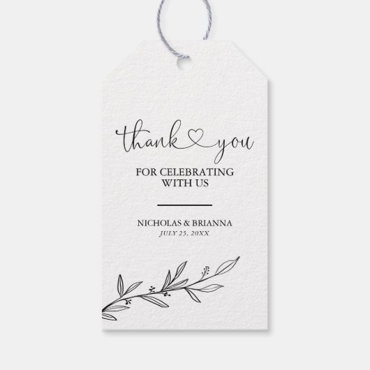 Zwart wit modern minimaal boho bruiloft Dank je Cadeaulabel (Achterkant)