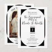 Zwart & Wit Modern Minimaal Verloofd Feest Kaart (Voorkant / Achterkant)