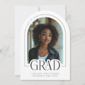 Zwart Wit Modern Minimal Afstudeerder Fotoaankondi Kaart (Voorkant)