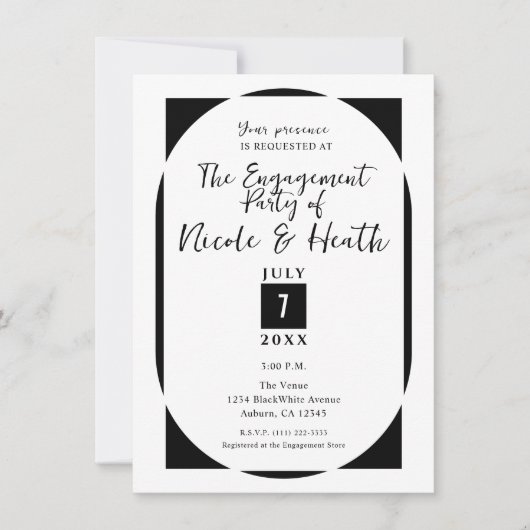 Zwart-wit Modern Minimal Engagement Party Kaart (Voorkant)