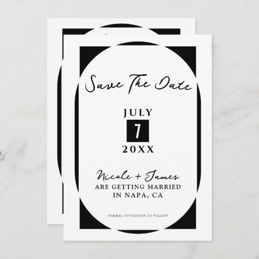 Zwart-wit Modern Minimal Save the Date Kaart (Voorkant / Achterkant)