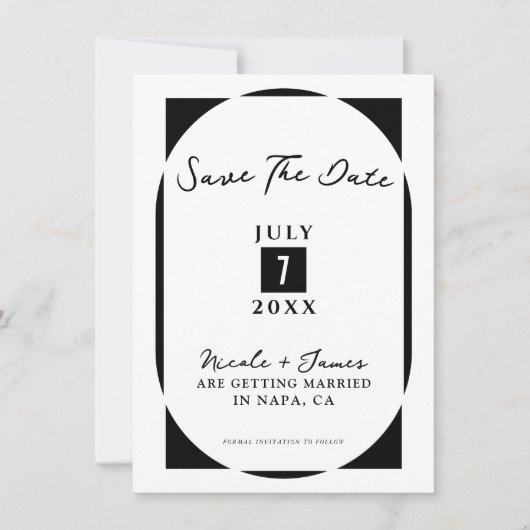 Zwart-wit Modern Minimal Save the Date Kaart (Voorkant)