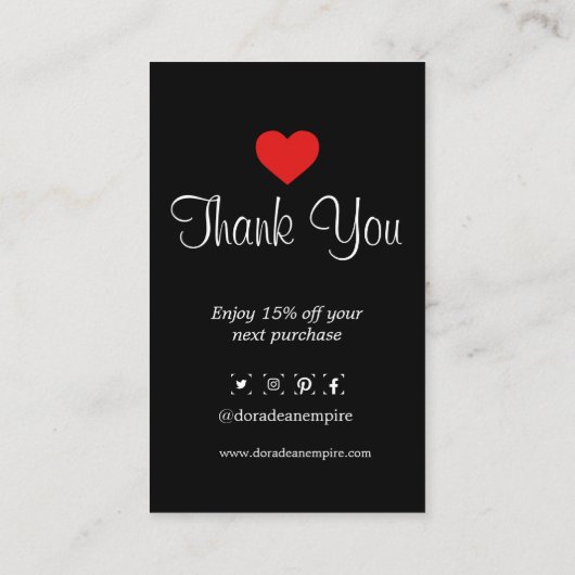 Zwart-wit, modern minimalistisch bedankt visitekaartje (Achterkant)