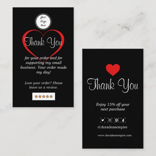 Zwart-wit, modern minimalistisch bedankt visitekaartje (Voorkant / Achterkant)