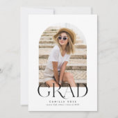 Zwart + wit Modern minimalistisch boog Afstuderen Kaart (Voorkant)