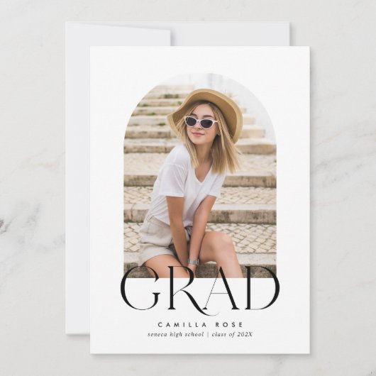 Zwart + wit Modern minimalistisch boog Afstuderen Kaart (Voorkant)
