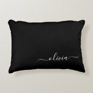 Zwart Wit Modern Minimalistisch Elegant Monogram Accent Kussen