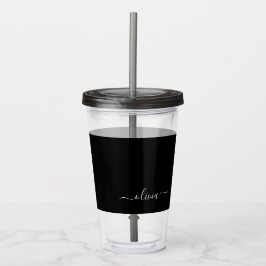 Zwart Wit Modern Minimalistisch Elegant Monogram Acryl Drinkbeker (Voorkant)