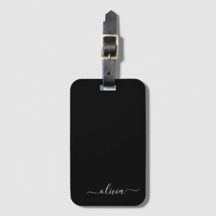 Zwart Wit Modern Minimalistisch Elegant Monogram Bagagelabel