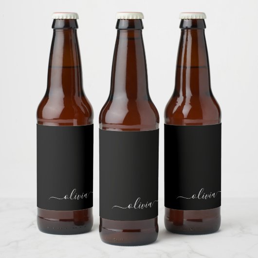 Zwart Wit Modern Minimalistisch Elegant Monogram Bier Etiket (Flessen)