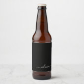 Zwart Wit Modern Minimalistisch Elegant Monogram Bier Etiket (Voorkant)
