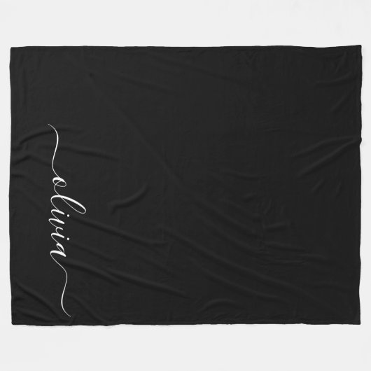 Zwart Wit Modern Minimalistisch Elegant Monogram Fleece Deken (Voorkant (Horizontaal))