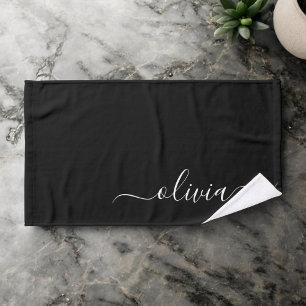 Zwart Wit Modern Minimalistisch Elegant Monogram Handdoek