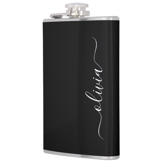 Zwart Wit Modern Minimalistisch Elegant Monogram Heupfles (Links)