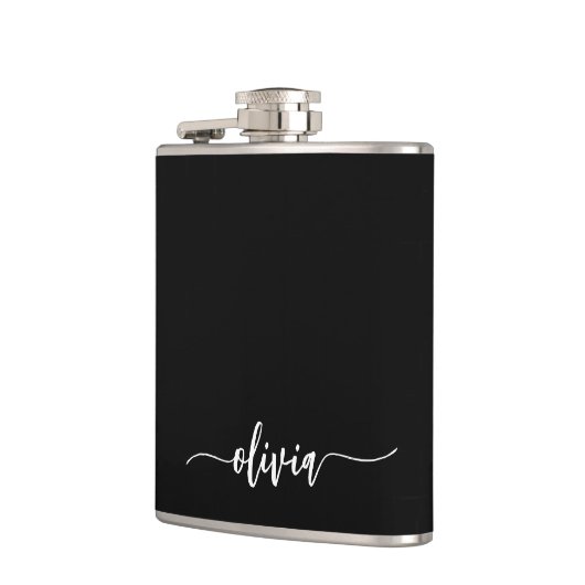 Zwart Wit Modern Minimalistisch Elegant Monogram Heupfles (Links)