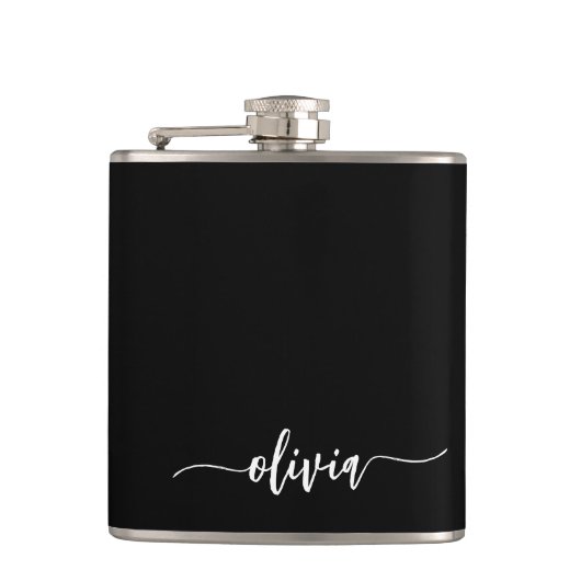 Zwart Wit Modern Minimalistisch Elegant Monogram Heupfles (Voorkant)