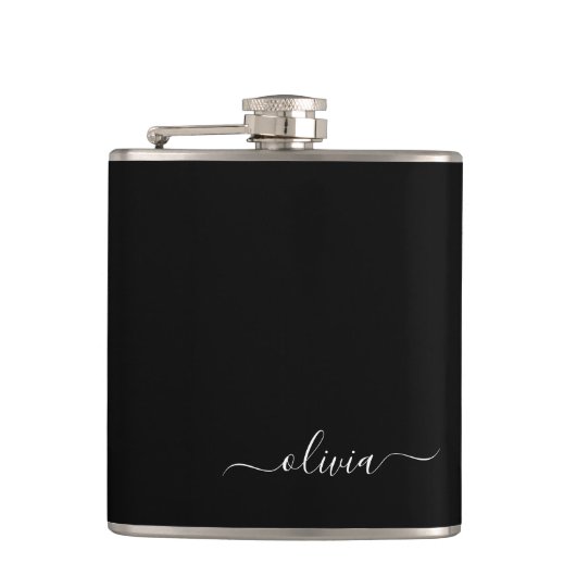 Zwart Wit Modern Minimalistisch Elegant Monogram Heupfles (Voorkant)