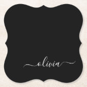 Zwart Wit Modern Minimalistisch Elegant Monogram Kartonnen Onderzetters (Voorkant)