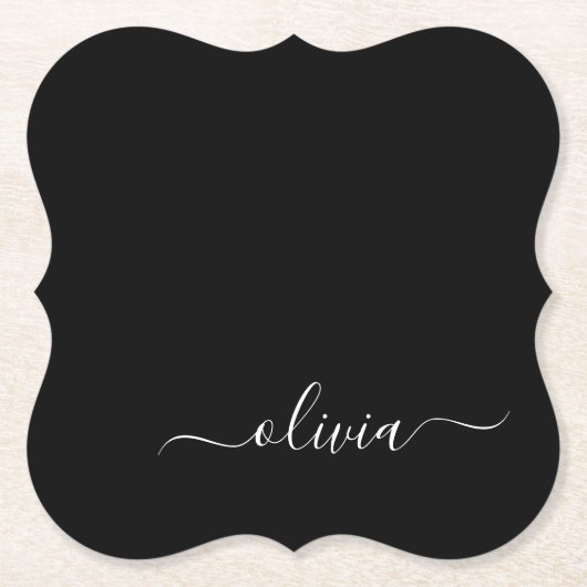 Zwart Wit Modern Minimalistisch Elegant Monogram Kartonnen Onderzetters (Voorkant)